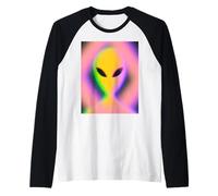 Retro Alien Aura Psychedelic Rainbow Aesthetic Cryptozoology Raglan Baseball Tee