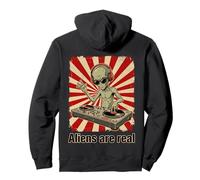 Retro Alien DJ Turntable Propaganda Art Grunge Sunburst Pullover Hoodie