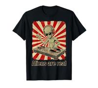 Retro Alien DJ Turntable Propaganda Art Grunge Sunburst T-Shirt
