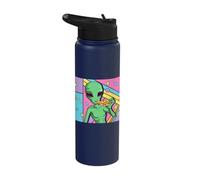 Retro Alien Eating Pizza Funny Space Extraterrestrial Aliens Stainless Steel Insulated Water Bottle