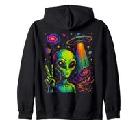 Retro Alien UFO Space Art Vintage Style Design Zip Hoodie