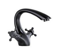Retro All-Copper Double-Handle Single-Hole Basin Faucet washbasin with high hot and Cold Faucet, Black Ancient Low