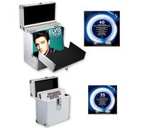 Retro Aluminium 12" Vinyl Record Storage Case - Includes 40 Outer Sleeves & 7" EP Storage Case - 35 Outer Sleeves (Silver)