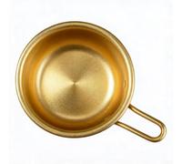 Retro aluminium bowl with handle, 304 stainless steel look, brushed for surface, dishwasher safe, for rice wine soup, Korean design, gold, 14 cm