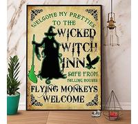 Retro Aluminium Metal Sign Witch Flying Monkeys Welcome My Pretties Halloween Tin Sign Art Poster Gift Home Cafe Bar Wall Decor Room Door Accessories 8"x6"