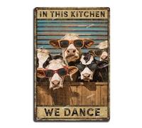 Retro Aluminum Sign Cow in This Kitchen We Dance Signs Tin Signs for Bathroom Tin Sign Vintage Art Wall Decor Sign for Backyard Garage Man Cave Shed Office Craft Room 8.00“x12.00"