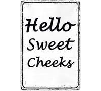Retro Aluminum Tin Sign Bathroom Decor Wall Art Cute Hello Sweet Cheeks Rustic Farmhouse Bathroom Decoration Restroom Toilet Decor And Accessories Home Sweet Home Wall Art 12x8 inch