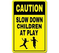 Retro Aluminum Tin Sign Caution Children At Play Tin Sign, Slow Down Children At Play Metal Signs Safety Sign For Street Metal Poster Plaques For Home Living Room Kitchen Cafe Bar Wall Decor 12x16inch