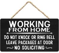 Retro Aluminum Tin Sign Working From Home Do Not Knock or Ring Bell Sign - Leave Packages at Door, No Soliciting Home Based