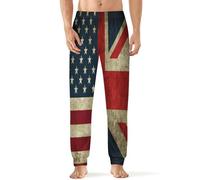 Retro American And The Union Jack Flag Men's Pyjama Pants Lightweight Joggers Lounge Pants Pj Bottoms Sleep Pants 3XL