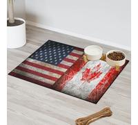 Retro American Canada Flag Pet Feeding Mat for Cat Dog Water Bowl Food Mats Retro Pet Feeding Mats Absorbent Nti-Slip Contain Spills Protects Floors Placemat 43.1 x 76.2 cm