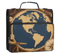 Retro American Continent Brown Blue 3 Rings 1.5 inch Zip Up Binder with Handle Laege Capacity Portable Portfolio for School Paquete de gestión de documentos
