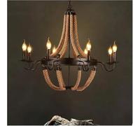 Retro American Creative Candle Chandelier Attic Personalized Hemp Rope Lamp Coffee Forging Iron Room Decoration Chandelier 8heads