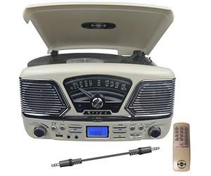 Retro American Diner Style Music Centre, CD, Record Player, Radio, MP3 RECORDING (Cream Ivory)