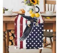 Retro American Flag Bald Eagle Table Runner 13x36 Inches Long Independence Day Cotton Linen Table Runner Burlap Style for Dinner Table Party Decor Tabletop Decorations