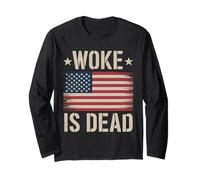 Retro American Flag Grunge Funny Sarcastic Woke is Dead Long Sleeve T-Shirt