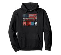 Retro American Flag Plumber Pipe Wrench Patriotic Plumbing Pullover Hoodie