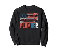 Retro American Flag Plumber Pipe Wrench Patriotic Plumbing Sweatshirt