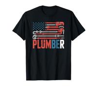 Retro American Flag Plumber Pipe Wrench Patriotic Plumbing T-Shirt