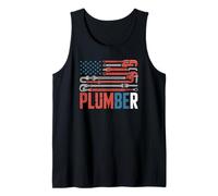 Retro American Flag Plumber Pipe Wrench Patriotic Plumbing Tank Top