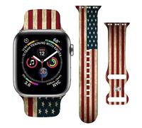 Retro American Flag Strap Compatible with Apple Watch Band 38mm 40mm 41mm 42mm 44mm 45mm 46mm 49mm Men Women,Adjustable Soft Silicone Sport Wristbands for iWatch Ultra Series 10 9 8 7 6 5 4 3 2 1 SE