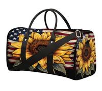 Retro American Flag Sunflower Travel Duffel Bag Sports Tote Gym Bag Waterproof Tear-Resistant Carry On Overnight Bag Foldable Weekender Bag for Gym Travel Getaway Beach Sports