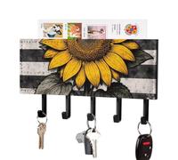 Retro American Flag Sunflower Wall Mounted Key Hook | Decorative Key Hanger With 5 Hooks Multifunctional Wall Mounted Key Hook For Entrance Hallway Home Decor 7.1 x 4.3 Inches