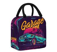 Retro American Muscle Car Lunch Bag Tote Bag for Women, Wide Open Insulated Cooler Bag Waterproof Leak-Proof Thermal Lunch Organizer Handbag
