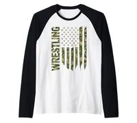 Retro American Wrestling USA Flag Wrestler Boy Raglan Baseball Tee