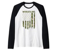 Retro American Wrestling USA Flag Wrestler Boy Raglan Baseball Tee