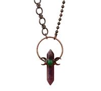 Retro Amethyst and White Crystal Hexagonal Column Pendant Necklace with Green Chalcedony Inlay