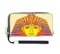 Retro Ancient Egypt Egyptian Temples Gold Gods and Pharaohs Murals Long Clutch Wallet, Long Handbag with Removable Wristlet Strap, PU Leather Zip Purse, Credit Pass Case Card-Holder for Men Women