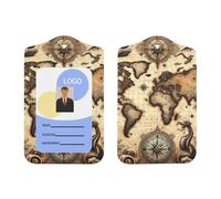 Retro-Ancient-World-Map Pu Leather Id Badge Holder with Lanyard, Vertical Name Badge Holder for Ofiice