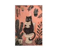 Retro And Funny Cat Bathroom Decoration for Reading in The Toilet 2 Canvas Poster Bedroom Decor Landscape Office Room Decor Gift 24" L X 36" W