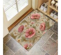 Retro And Glamorous Door Mat Poppy Vines Design Entrance Doormat for Home Motorhomes & Caravans Indoor & Outdoor Welcome Rug 40 x 60 cm,Pink