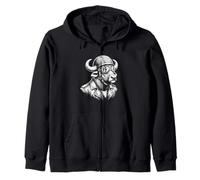 Retro Animal Biker Buffalo Motorcycle Rider Zip Hoodie