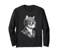 Retro Animal Biker Cat Motorcycle Rider Long Sleeve T-Shirt