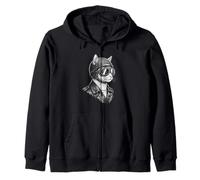 Retro Animal Biker Cat Motorcycle Rider Zip Hoodie