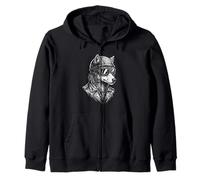 Retro Animal Biker Wolf Motorcycle Rider Zip Hoodie