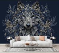 Retro Animal Feather Embossing Mural Photo Wallpaper | Silk 400×280 CM Backdrop Wall Interior Decor, Wolf Head Scroll Pattern Wallpaper Panel Wall, Murals Restaurant Hall Living Room Hallway