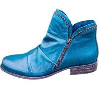 Retro Ankle Boots for Women,Womens Soft Leather Zipper Ankle Boots,Leather Chunky Low Heel Short Booties,Side Zipper V Cut Solid Color Fall Fashion Women's Comfortable Western Wide Widths Booties