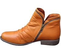 Retro Ankle Boots for Women,Womens Soft Leather Zipper Ankle Boots,Leather Chunky Low Heel Short Booties,Side Zipper V Cut Solid Color Fall Fashion Women's Comfortable Western Wide Widths Booties