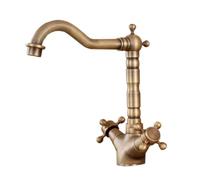 Retro Antique Brass Bathroom Faucet - Vintage Two-Handle Sink Mixer Tap, Classic Design, Brass Construction, Ideal for Traditional Décor, Easy Installation