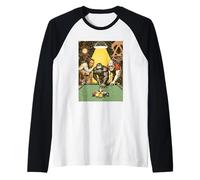 Retro Apes Playing Pool Vintage Billiard Lover Art Raglan Baseball Tee