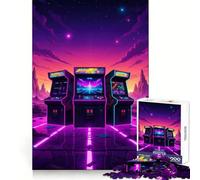Retro Arcade Machines in Neon Landscape 1000 Piece Jigsaw Puzzles for Teenagers Jigsaw Think Toy Together Fun Sharp Cut Art Collectible (38x26cm)
