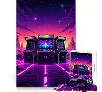 Retro Arcade Machines in Neon Landscape 1000 Piece Jigsaws for Teenagers Puzzle Smart Game Group Play Image Assembly Wall Art Decor (50x75cm)