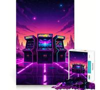 Retro Arcade Machines in Neon Landscape 1000 Piece Jigsaws for Teenagers Puzzle Smart Game Group Play Image Assembly Wall Art Decor (50x75cm)
