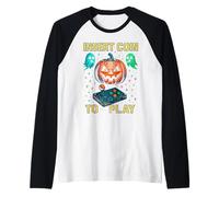 Retro Arcade Style Vintage Halloween Gamer Pixel Ghosts Raglan Baseball Tee
