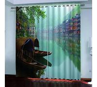 Retro Architectural Landscape Thermal Blackout Curtains3D Digital Print Polyester Grommet Drapes for Living Room Bedroom Kids Room2 Panels Set.