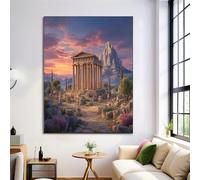 Retro Architectural Style Canvas Wall Art for Living Room Modern Artwork Ancient Greek Temples Bathroom Pictures Bedroom Wall Family Prints Paintings Walls Decorations Hallway Office, Orange Color